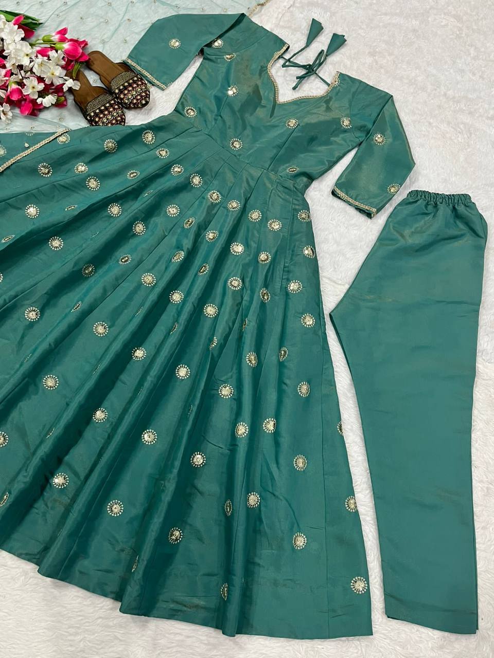 Gorgeous Green Color Embrodered Designer Anarkali Suit