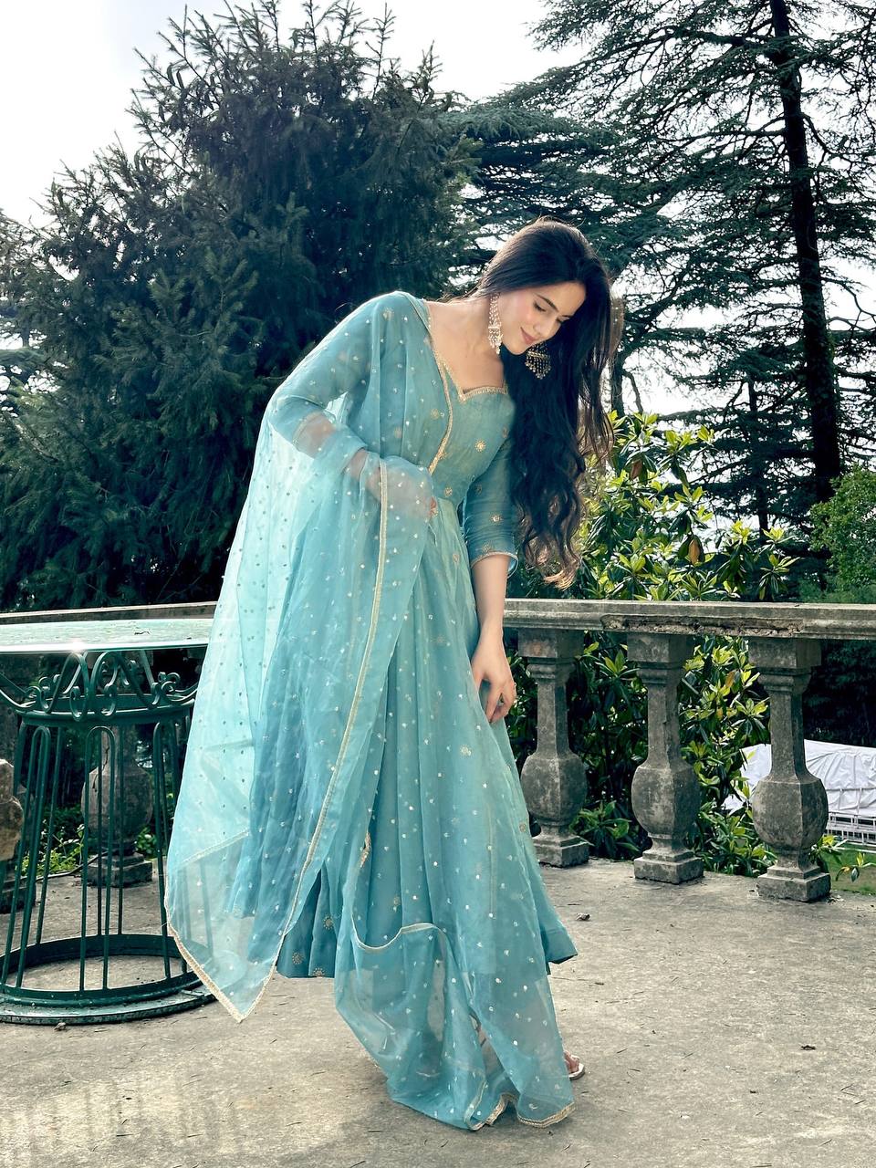 Wedding Wear Sky Blue Color Vichitra Silk Designer Anarkali Gown