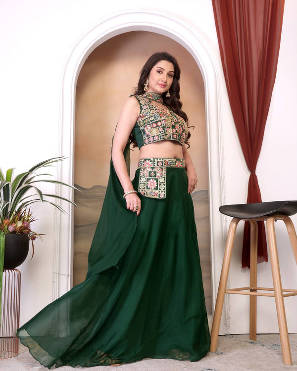 Luxuriant Green Color Tabby Silk With Embroidery Sequence Work Traditional Lehenga Choli