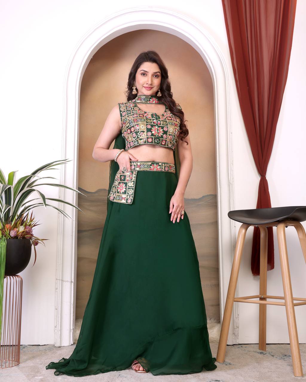 Luxuriant Green Color Tabby Silk With Embroidery Sequence Work Traditional Lehenga Choli