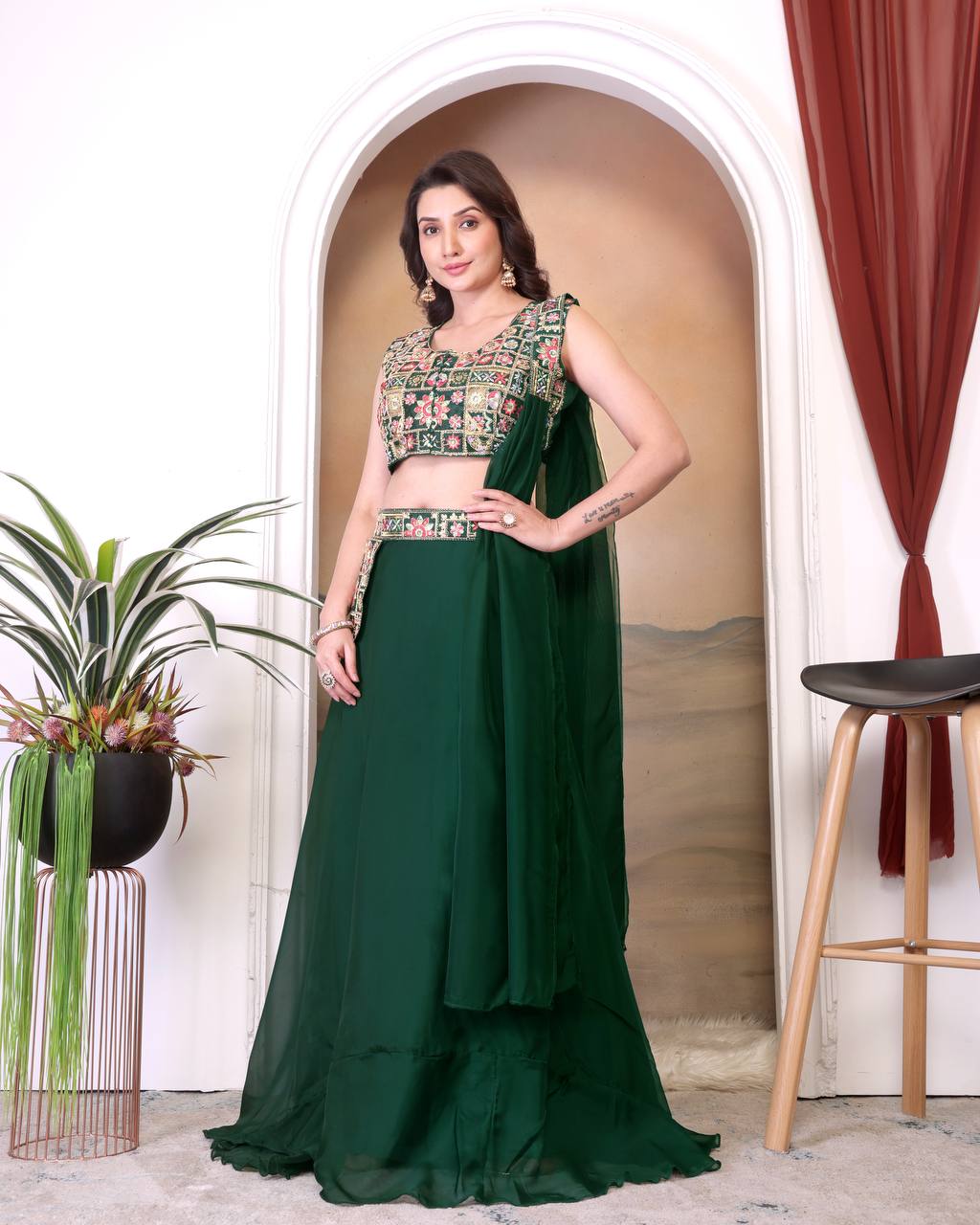 Luxuriant Green Color Tabby Silk With Embroidery Sequence Work Traditional Lehenga Choli