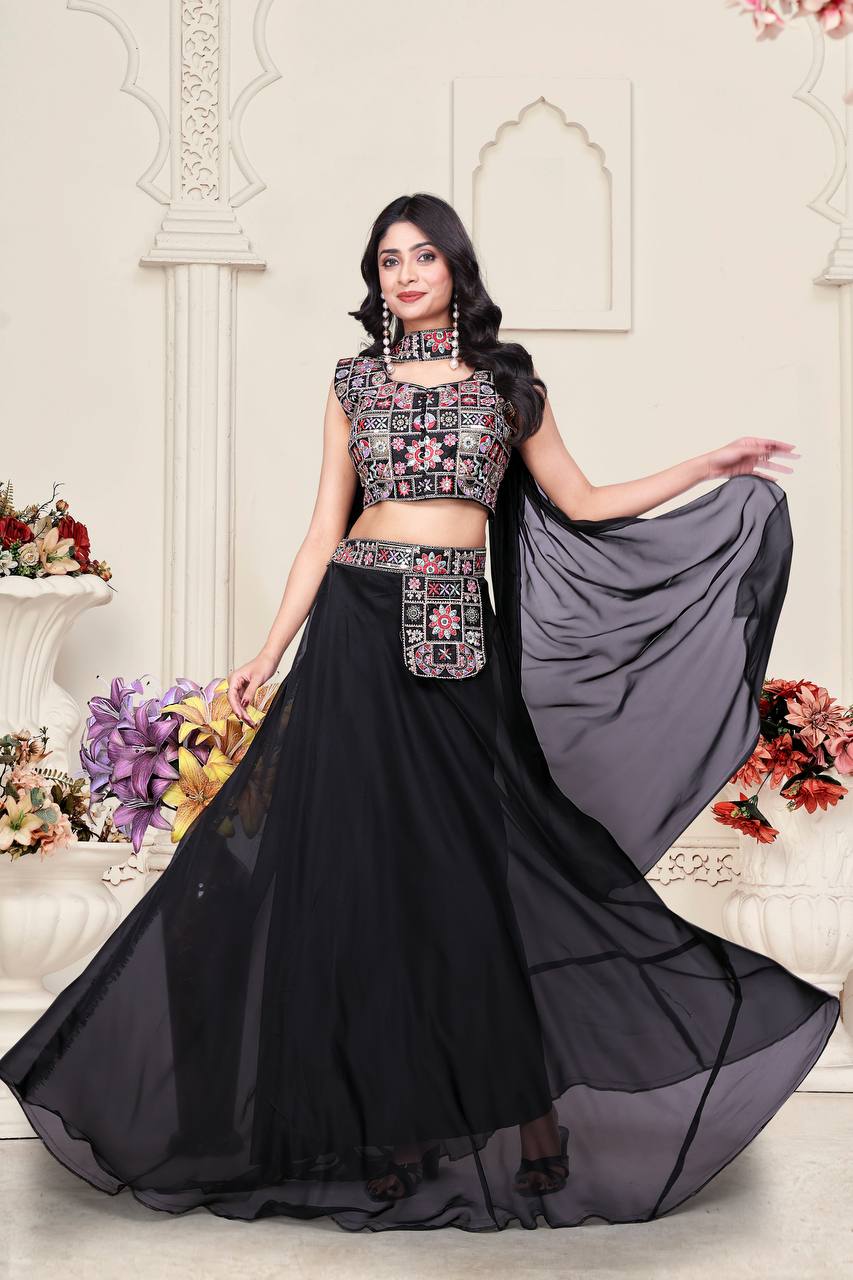 Luxuriant Black Color Tabby Silk With Embroidery Sequence Work Traditional Lehenga Choli