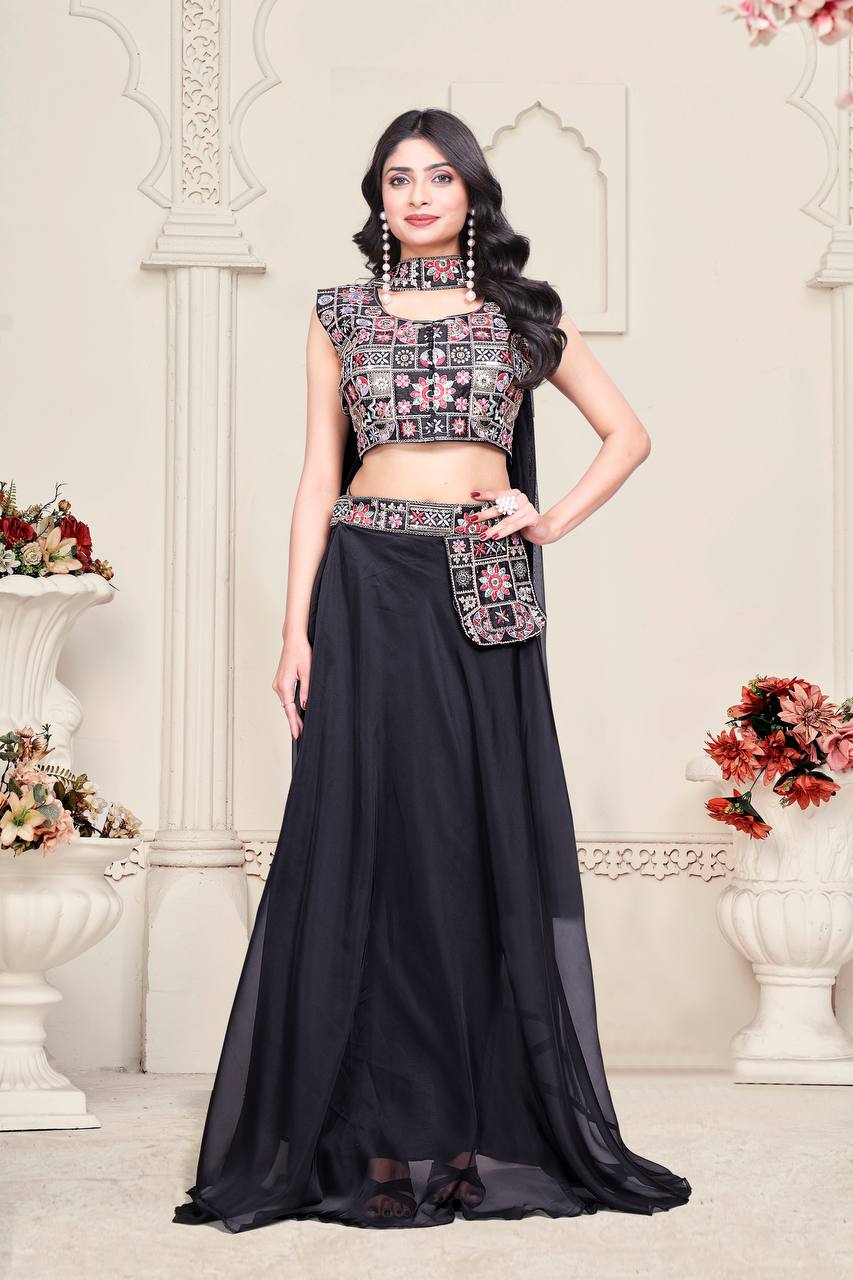 Luxuriant Black Color Tabby Silk With Embroidery Sequence Work Traditional Lehenga Choli