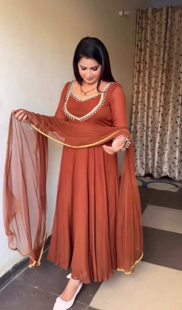 Gorgeous Dusty Orange Color Designer Gown Set