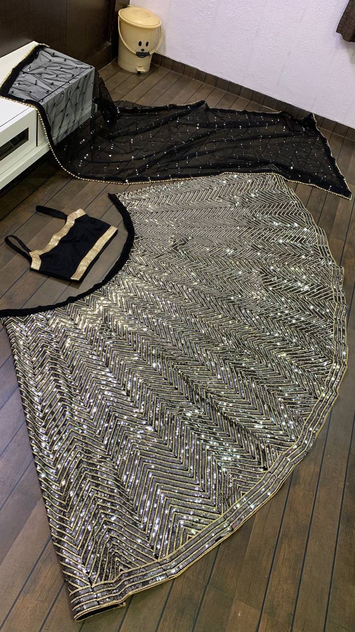 Exclusive Bollywood Style Black Color Heavy Sequence Work Lehenga Choli For Party & Wedding Wear Bridesmade
