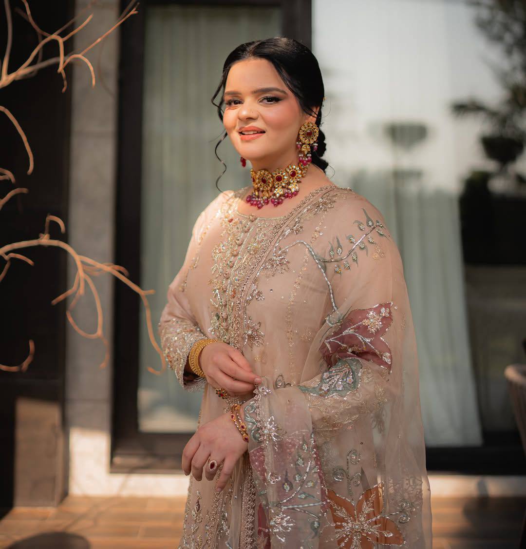 Exclusive Designer Peach Color Heavy Chinon Suit With Full-Flair Sequins Embroidered Lehenga