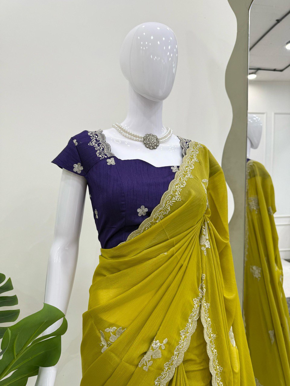 Wedding Wear Mustard Color Chiffon With Thread Work Designer Gown