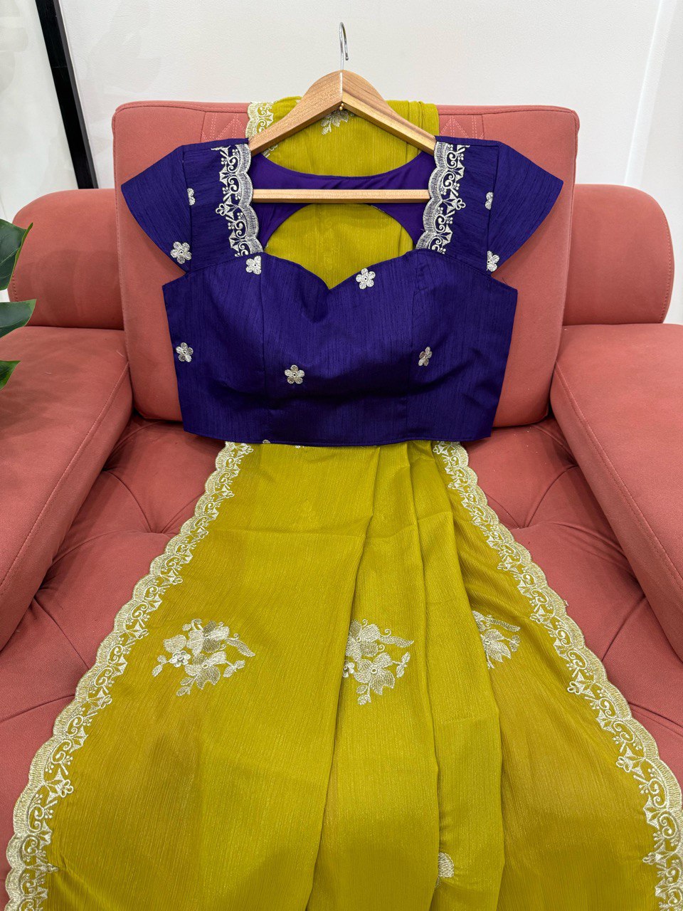 Wedding Wear Mustard Color Chiffon With Thread Work Designer Gown