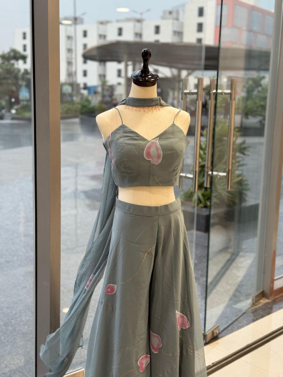 Festive Wear Light Green Color Pure Georgette Hand-Painted Palazzo Set