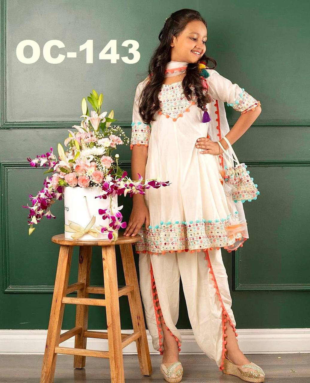Navratri Special Heavy Dull Satin Embroidery Top-Dhoti With Dupatta