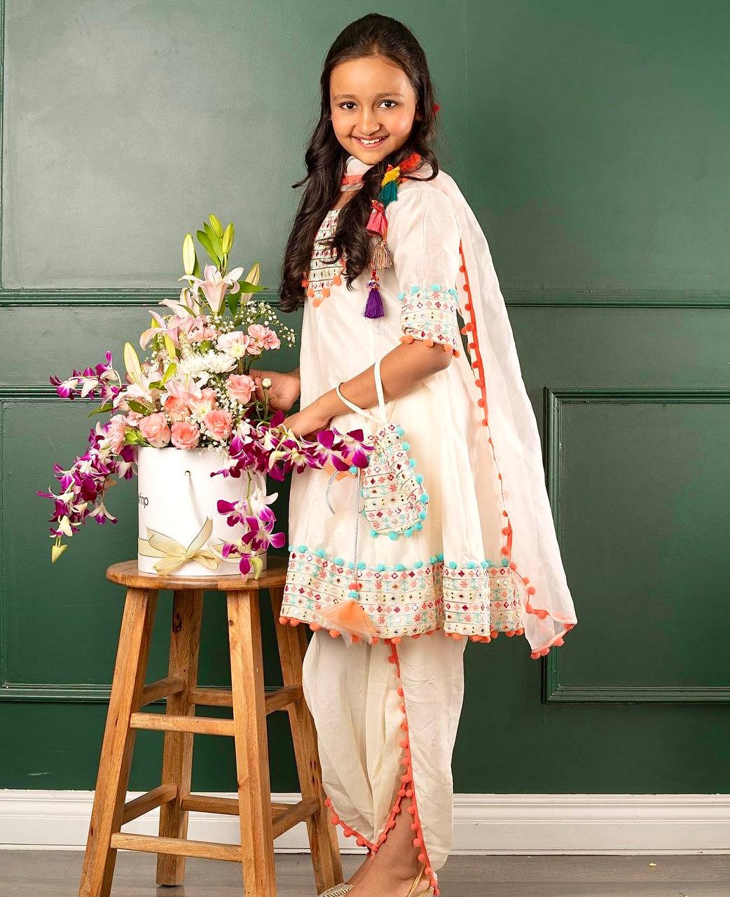 Navratri Special Heavy Dull Satin Embroidery Top-Dhoti With Dupatta
