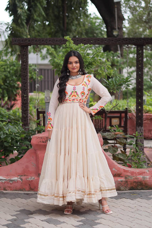 Festival Wear Off White Kora Cotton Designer Gown