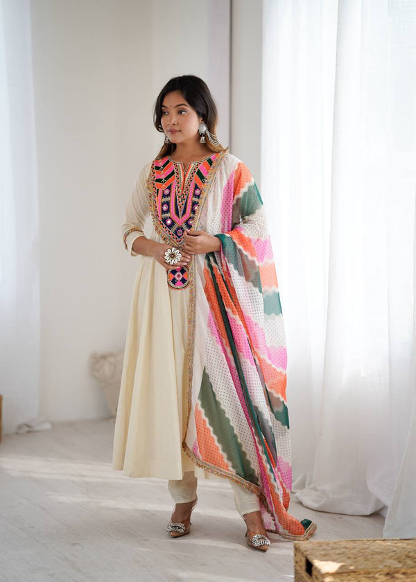 Designer Khadi Cotton Gown Set with Dupatta