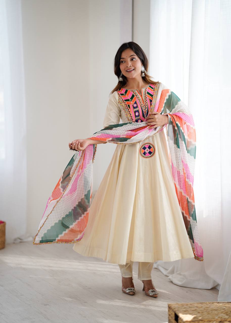 Designer Khadi Cotton Gown Set with Dupatta