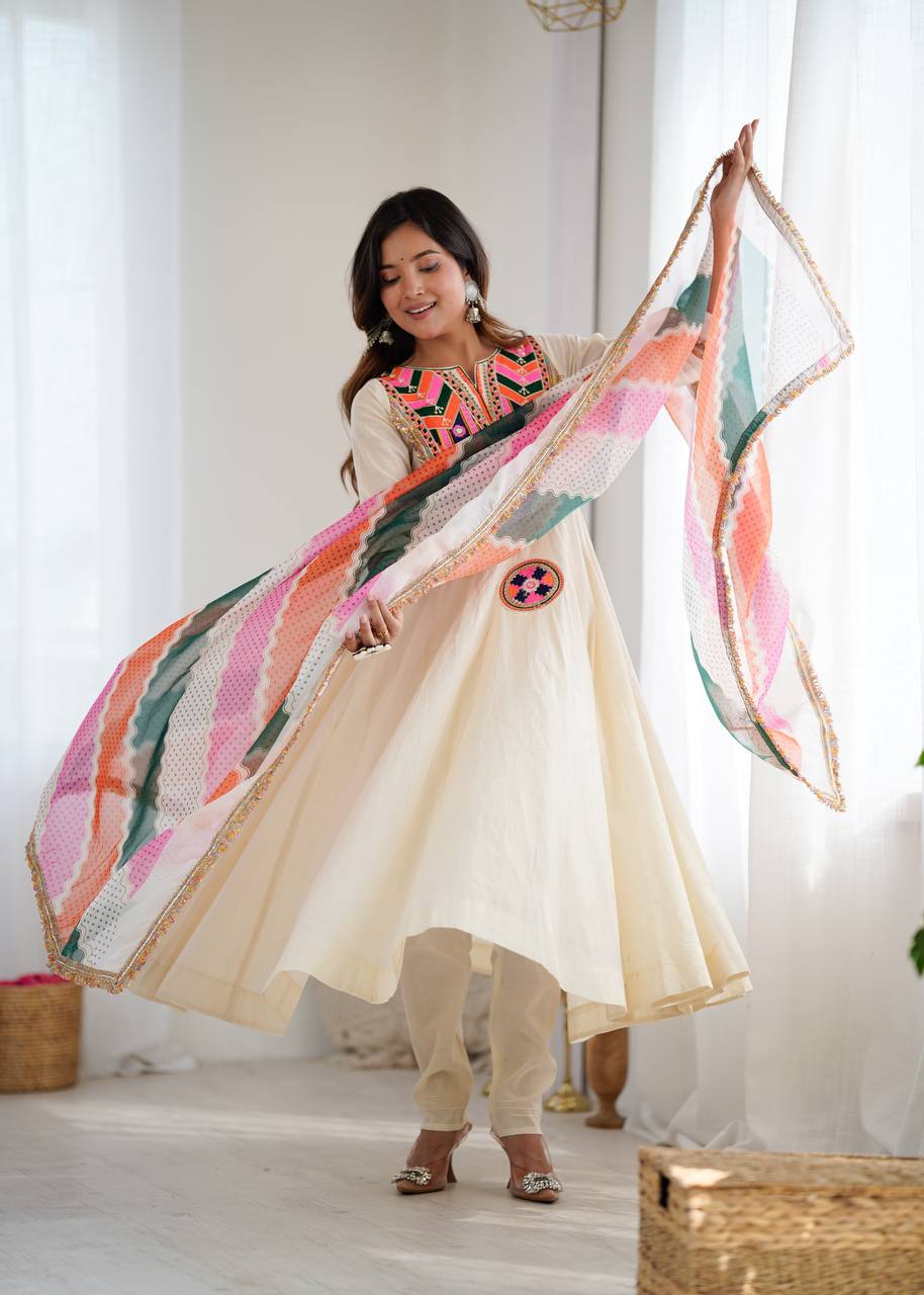 Designer Khadi Cotton Gown Set with Dupatta