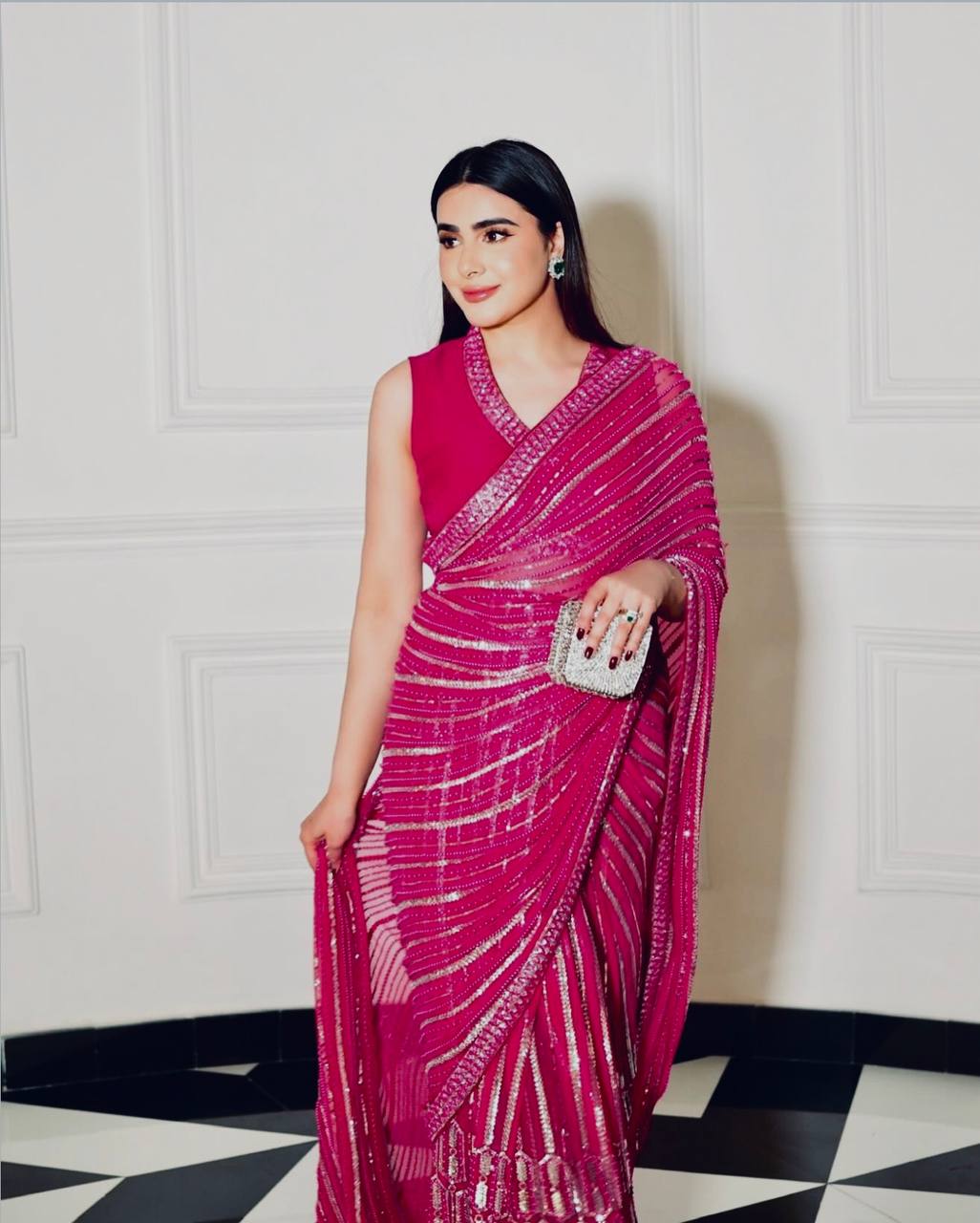Beautiful Pink Color Designer Embroidered Saree