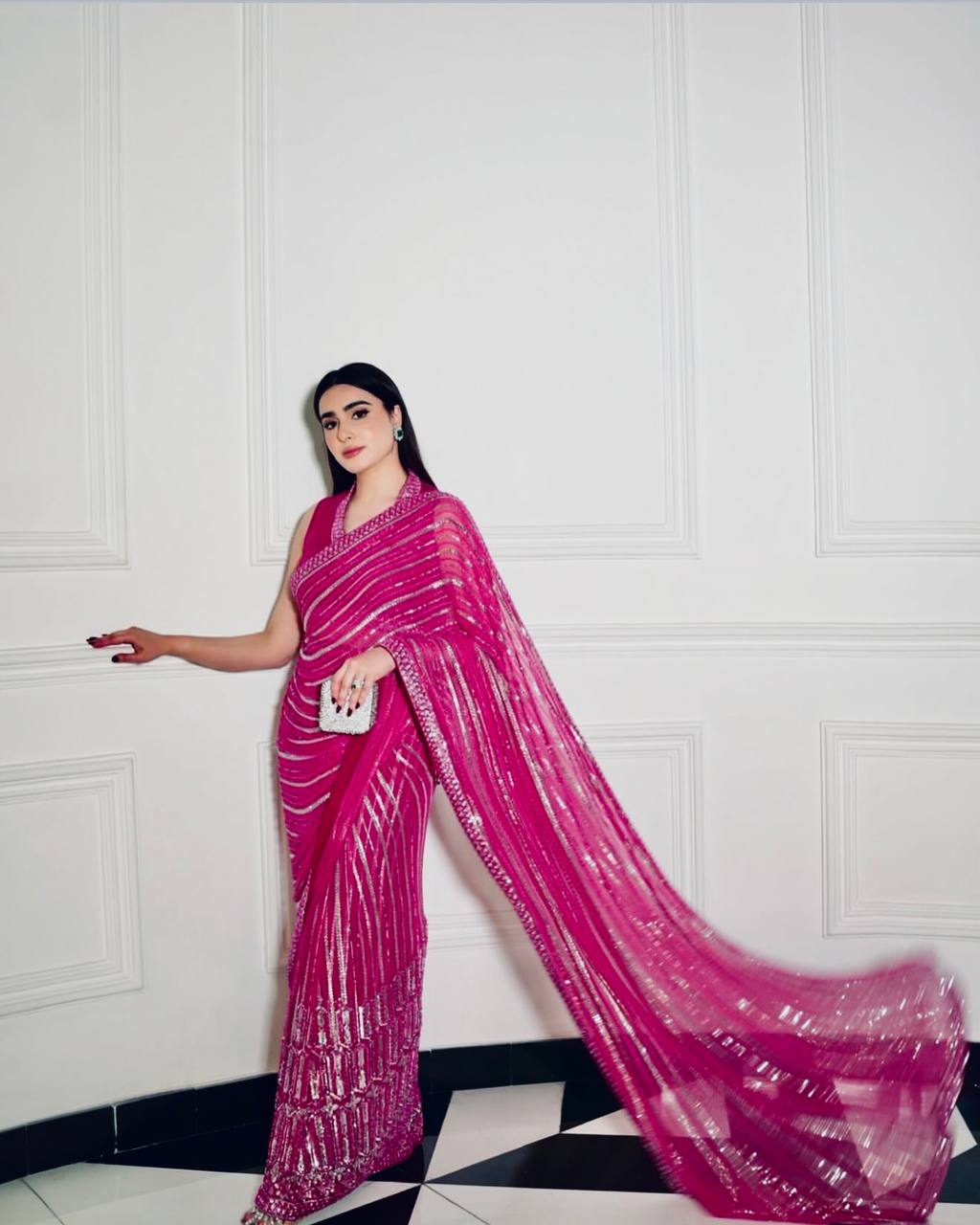 Beautiful Pink Color Designer Embroidered Saree