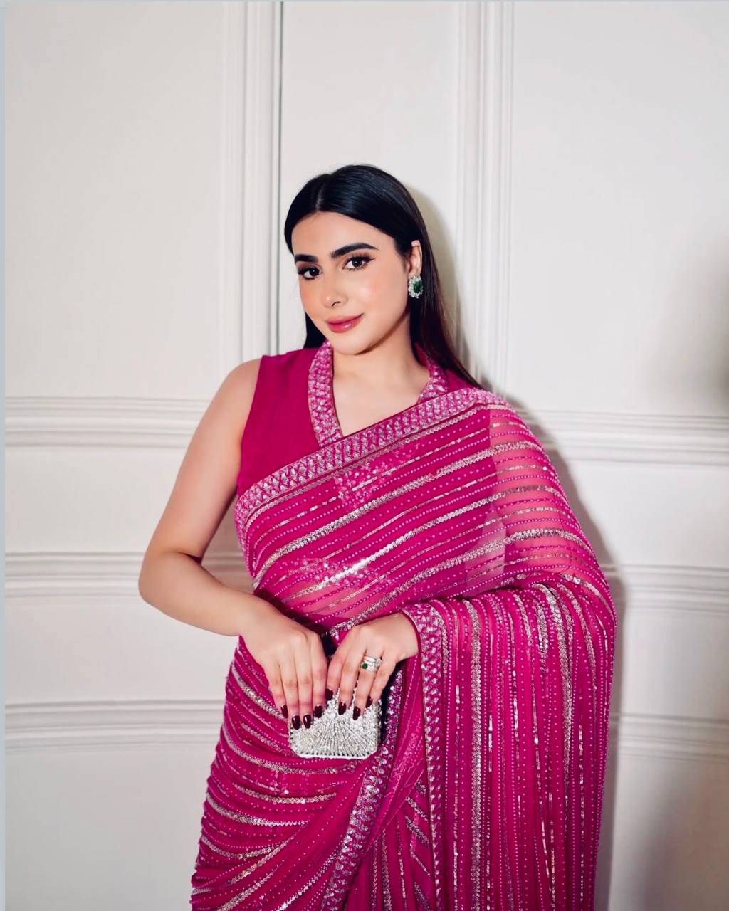 Beautiful Pink Color Designer Embroidered Saree