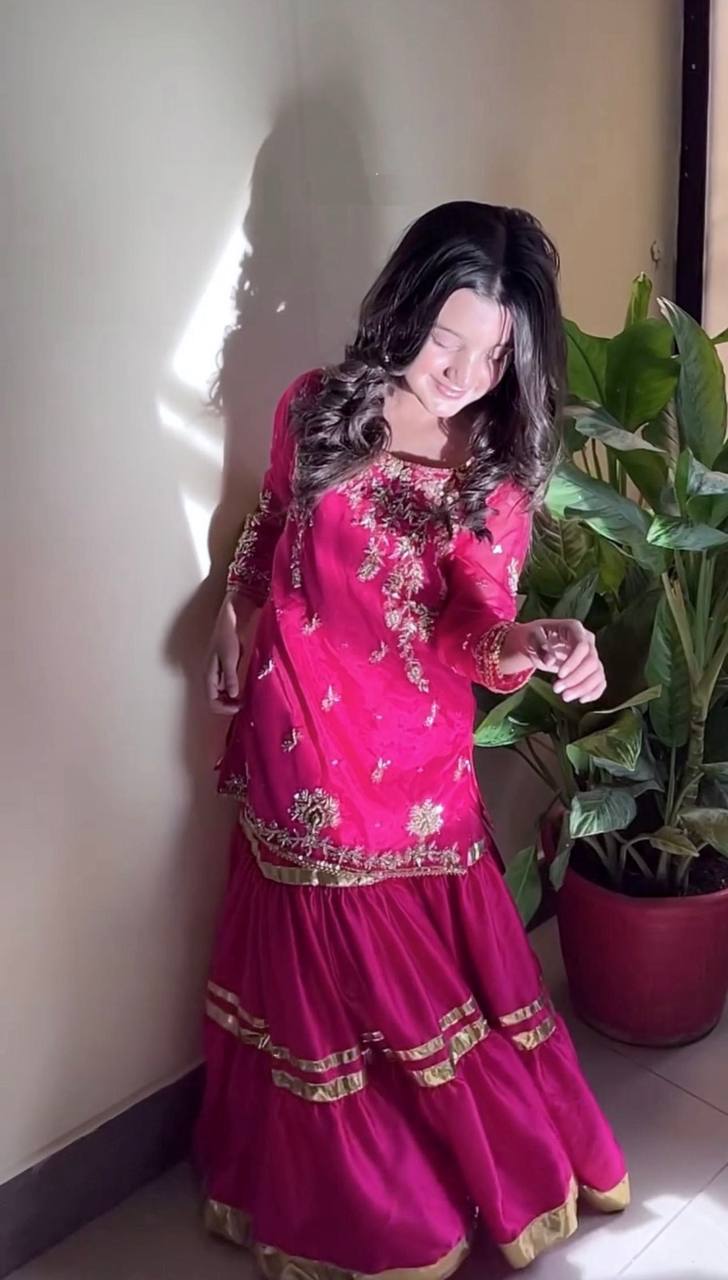 Trending Sequins Embroidered Pink Color Sharara Suit