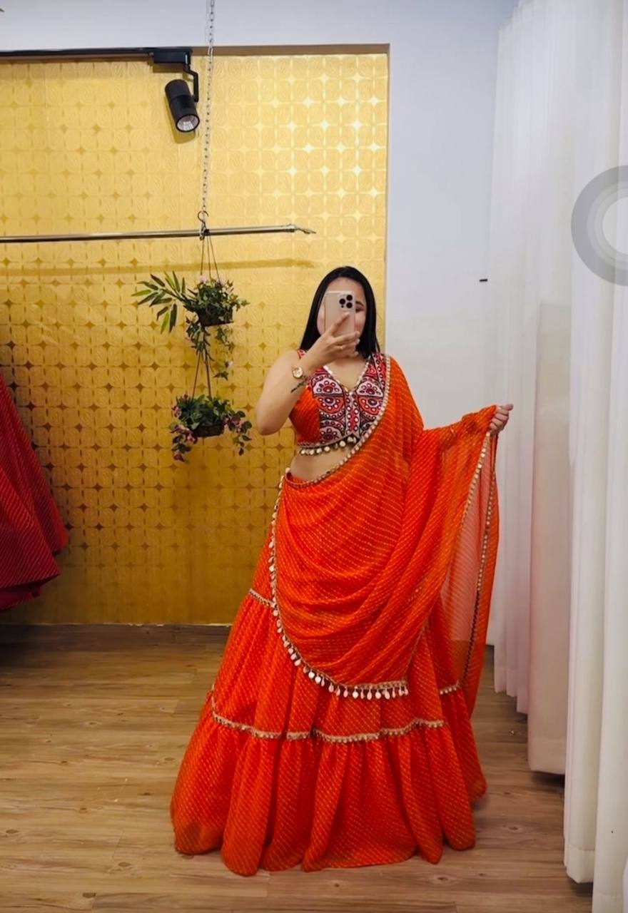 Navratri Special Orange Color Designer Lehenga Choli