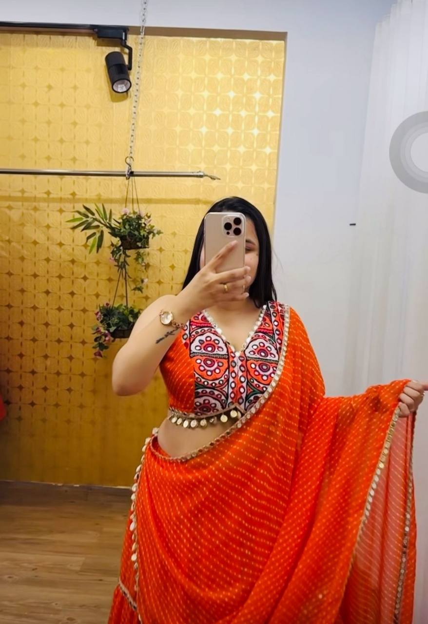 Navratri Special Orange Color Designer Lehenga Choli