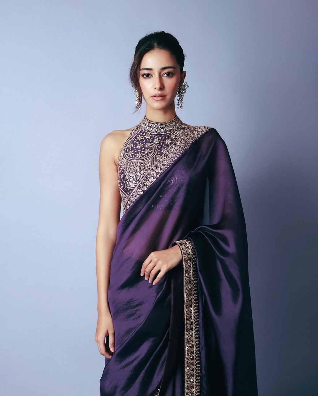 Ananya Pandey Wear Blue Color Jimmy Chu With Thread And Sequence Work Bollywood Saree