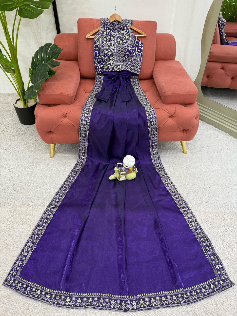 Ananya Pandey Wear Blue Color Jimmy Chu With Thread And Sequence Work Bollywood Saree