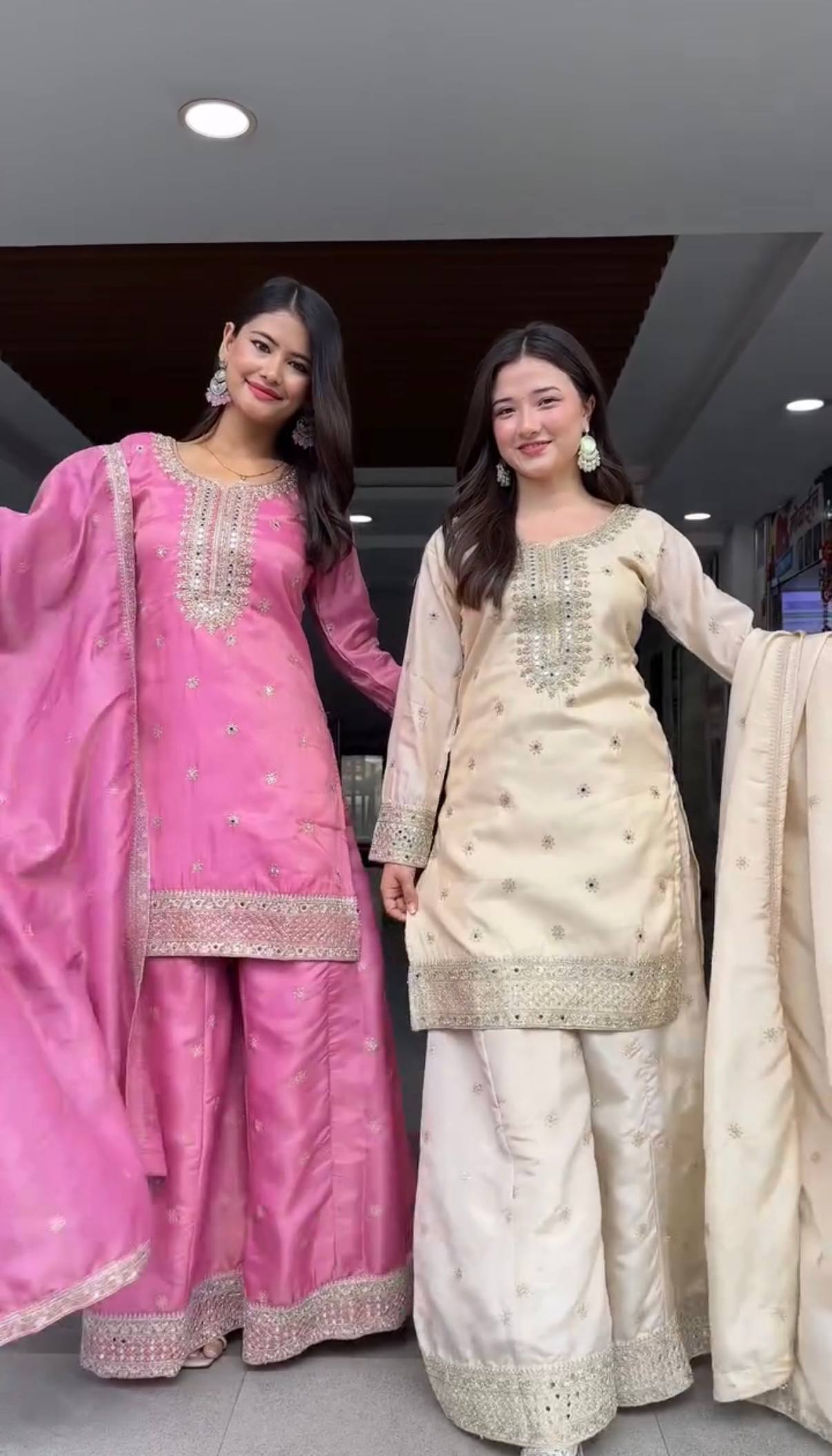 Engagement Wear Embroidered Kurti And Plazzo Set