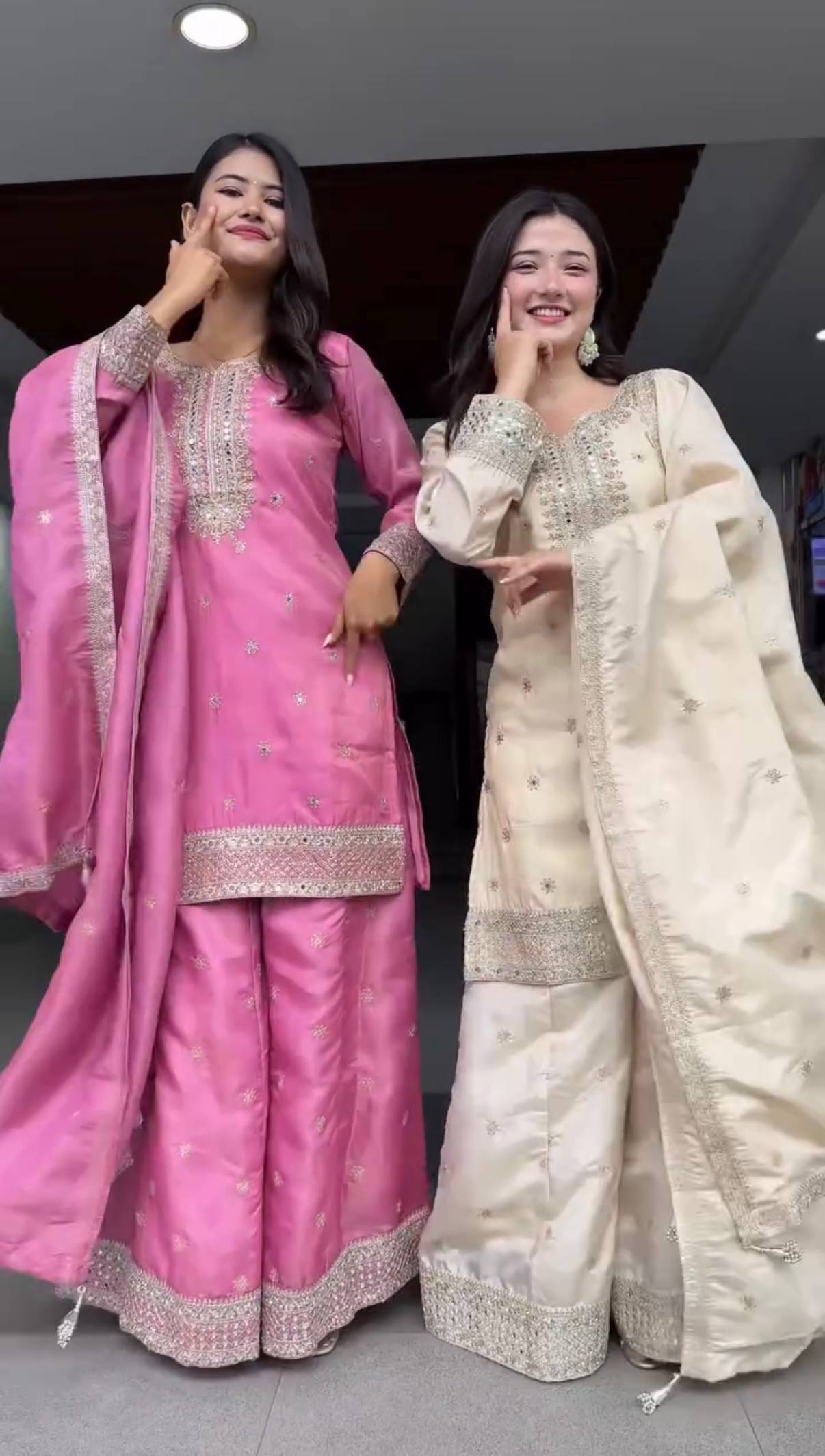 Engagement Wear Embroidered Kurti And Plazzo Set