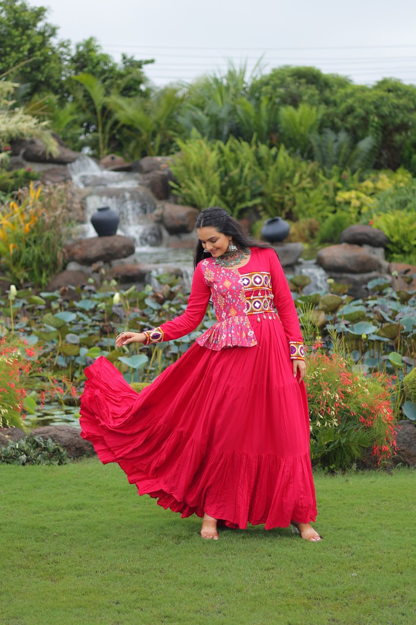Navratri Wear Kutchi Gamthi Embroidered Frill Designer Gown