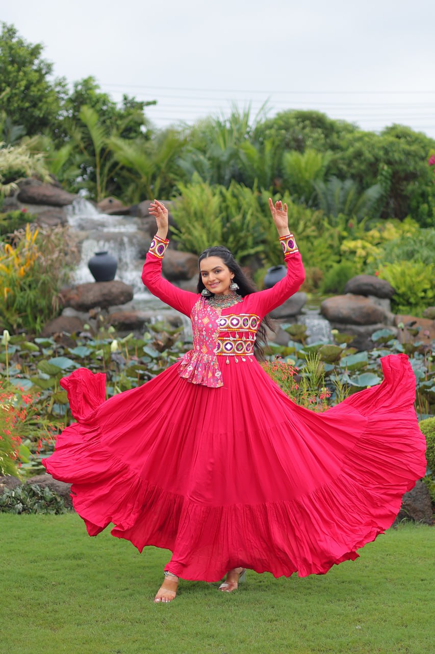 Navratri Wear Kutchi Gamthi Embroidered Frill Designer Gown