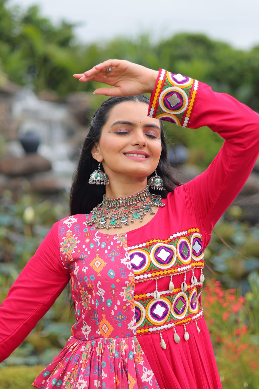 Navratri Wear Kutchi Gamthi Embroidered Frill Designer Gown