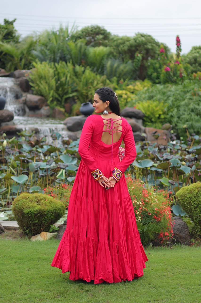 Navratri Wear Kutchi Gamthi Embroidered Frill Designer Gown