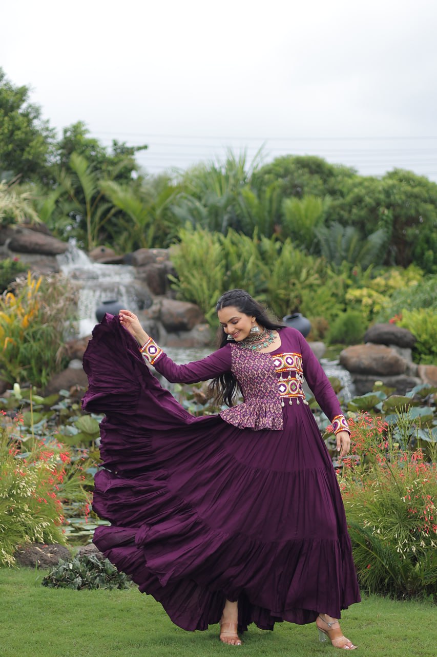 Navratri Wear Kutchi Gamthi Embroidered Frill Designer Gown