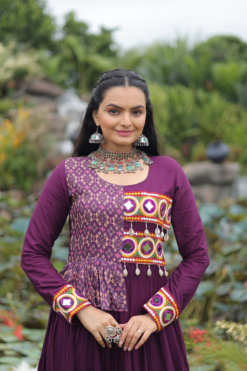 Navratri Wear Kutchi Gamthi Embroidered Frill Designer Gown