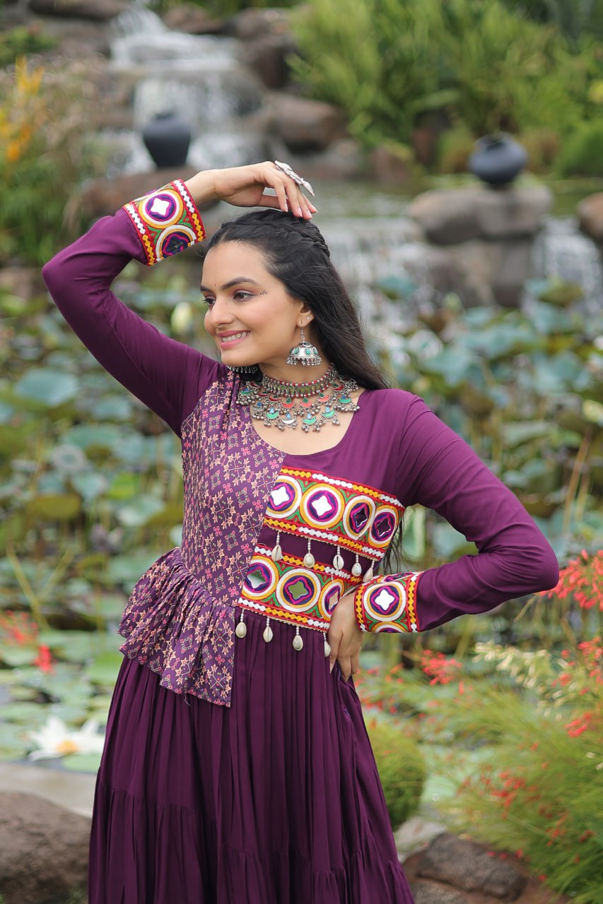 Navratri Wear Kutchi Gamthi Embroidered Frill Designer Gown