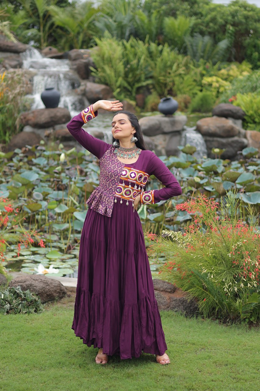 Navratri Wear Kutchi Gamthi Embroidered Frill Designer Gown