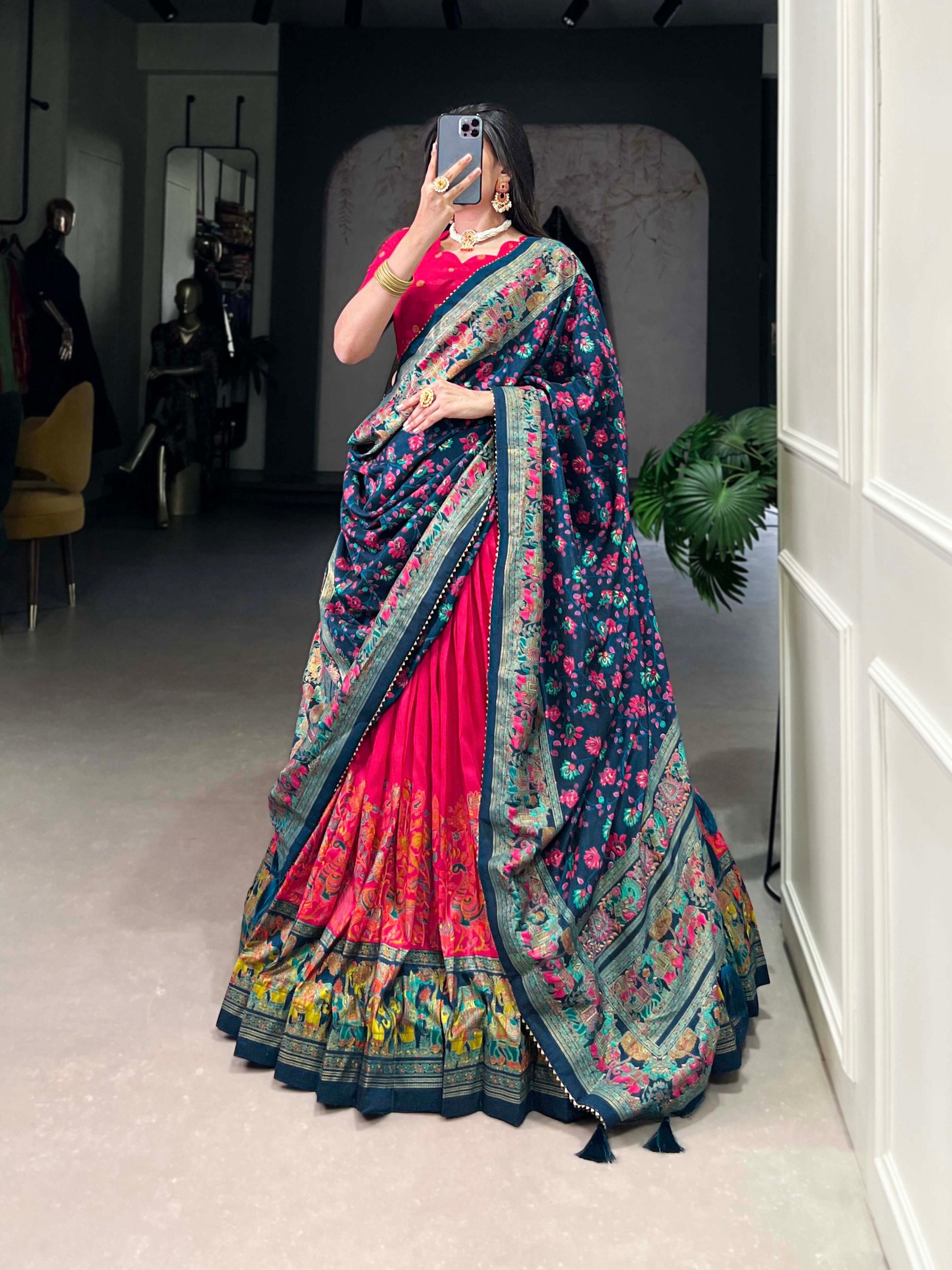 Occasion Wear Pink Color Tussar Silk And Printed With Foil Work Designer Lehenga Choli