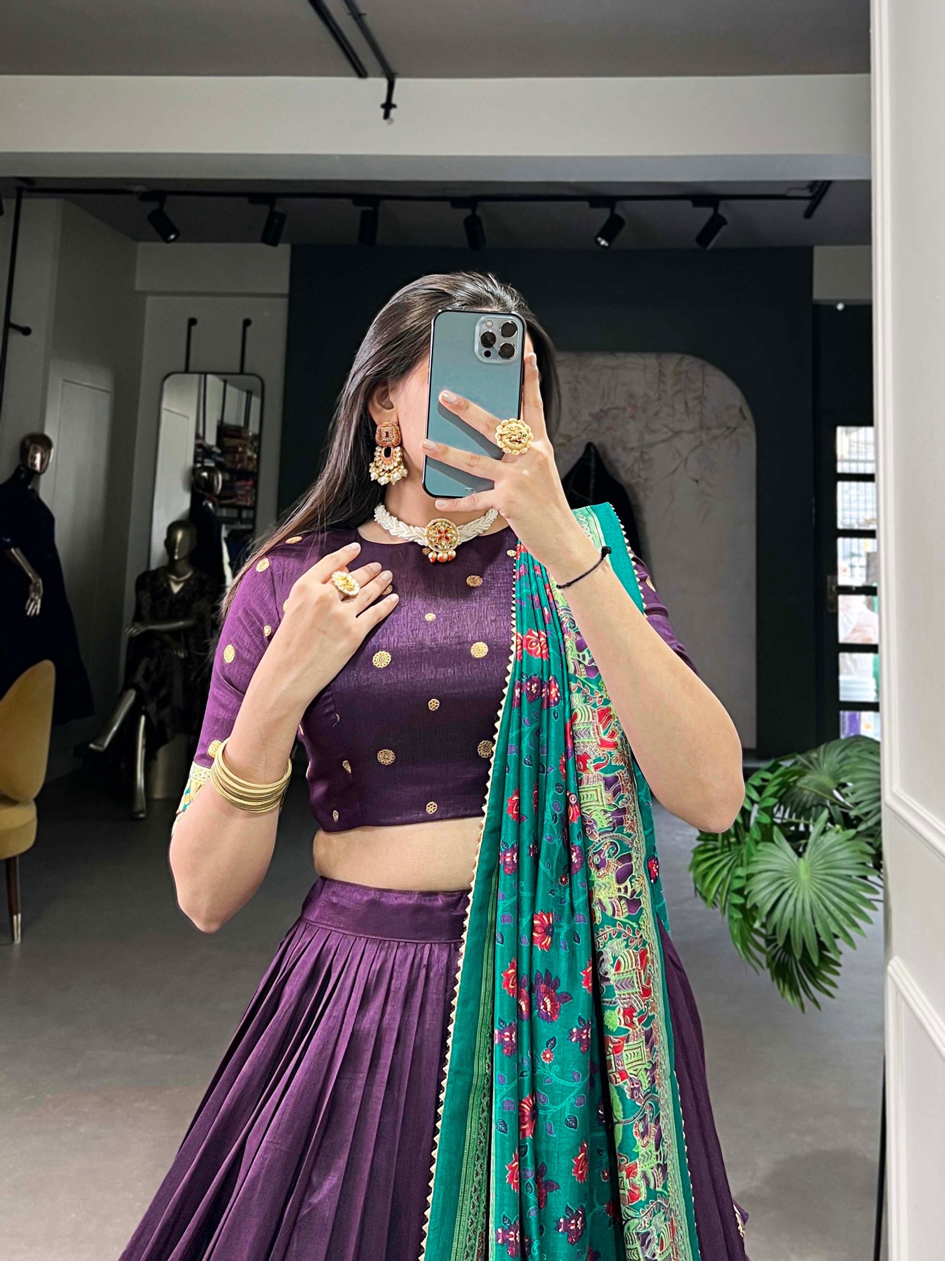 Occasion Wear Purple Color Tussar Silk And Printed With Foil Work Designer Lehenga Choli