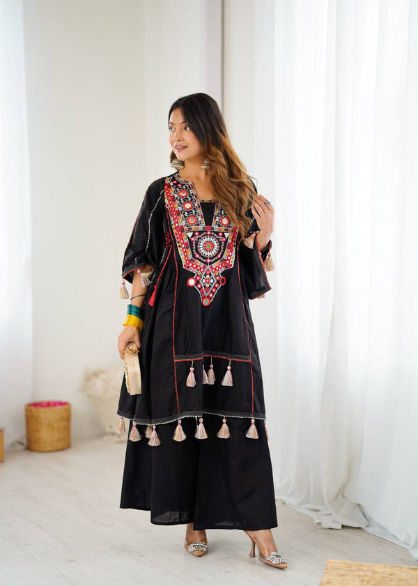 Fetive Wear Black Color Pure Khadi Cotton Embroidered Designer Co-ord Set