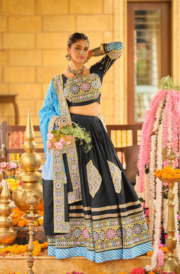 Navratri Wear Multi Color Mirror Work Designer Ready To Wear Lehenga Choli