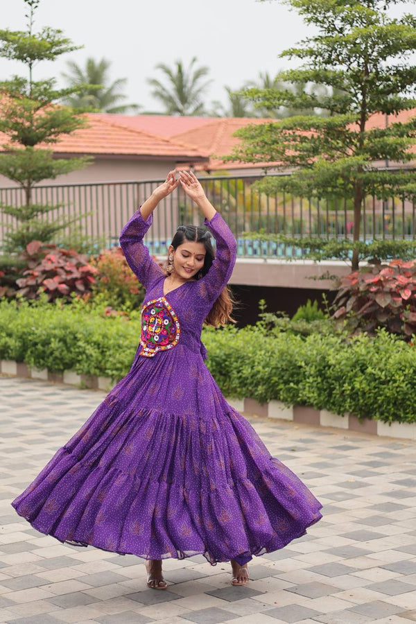 Navratri Traditional Wear Purple Color Gamathi Work Gown