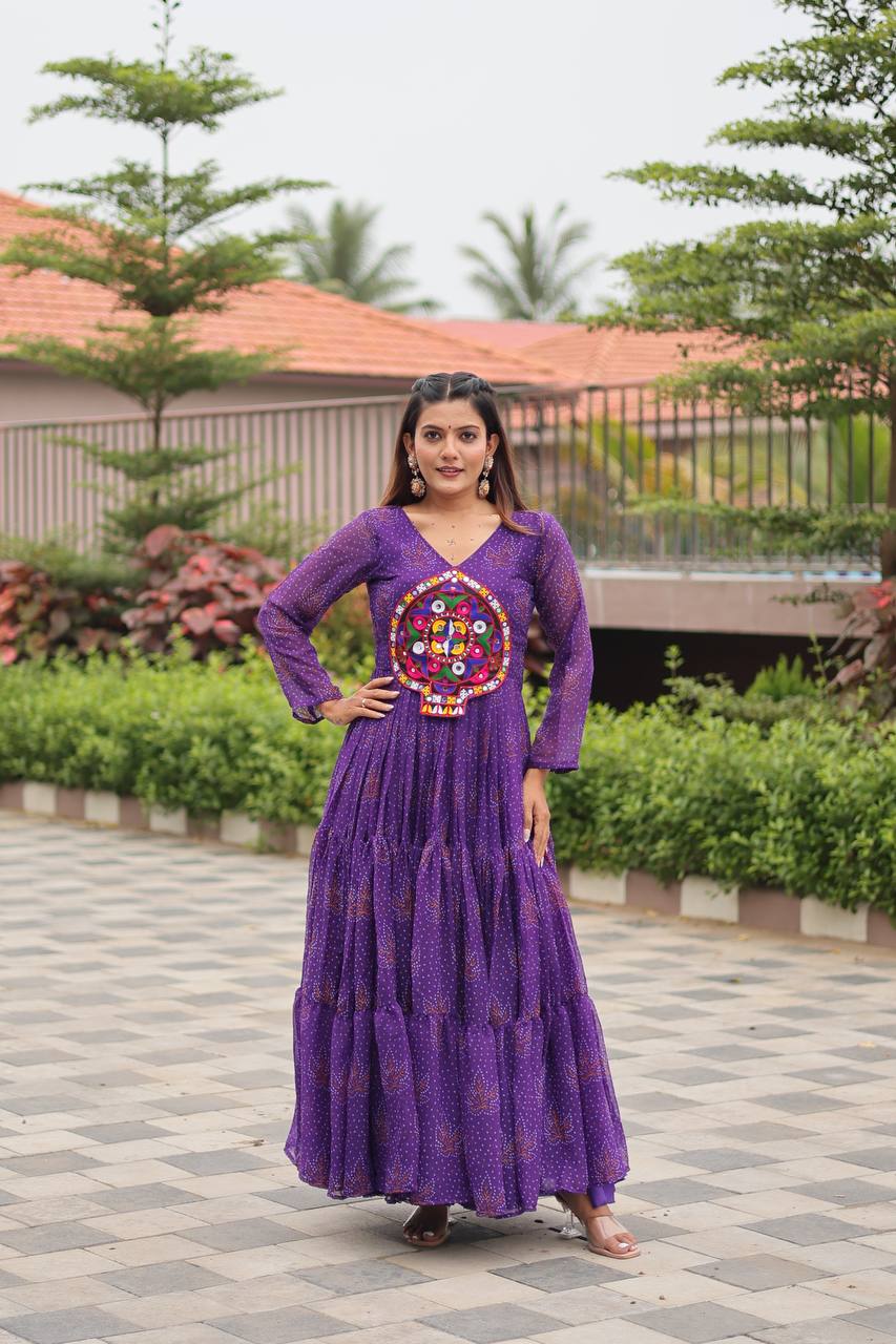 Navratri Traditional Wear Purple Color Gamathi Work Gown