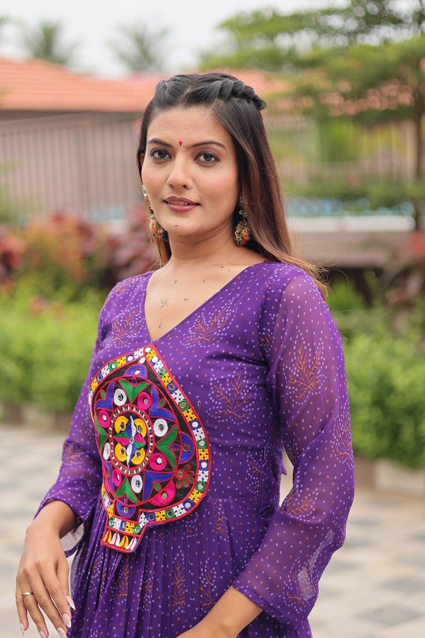 Navratri Traditional Wear Purple Color Gamathi Work Gown