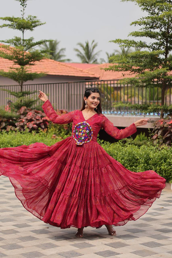 Navratri Traditional Wear Pink Color Gamathi Work Gown
