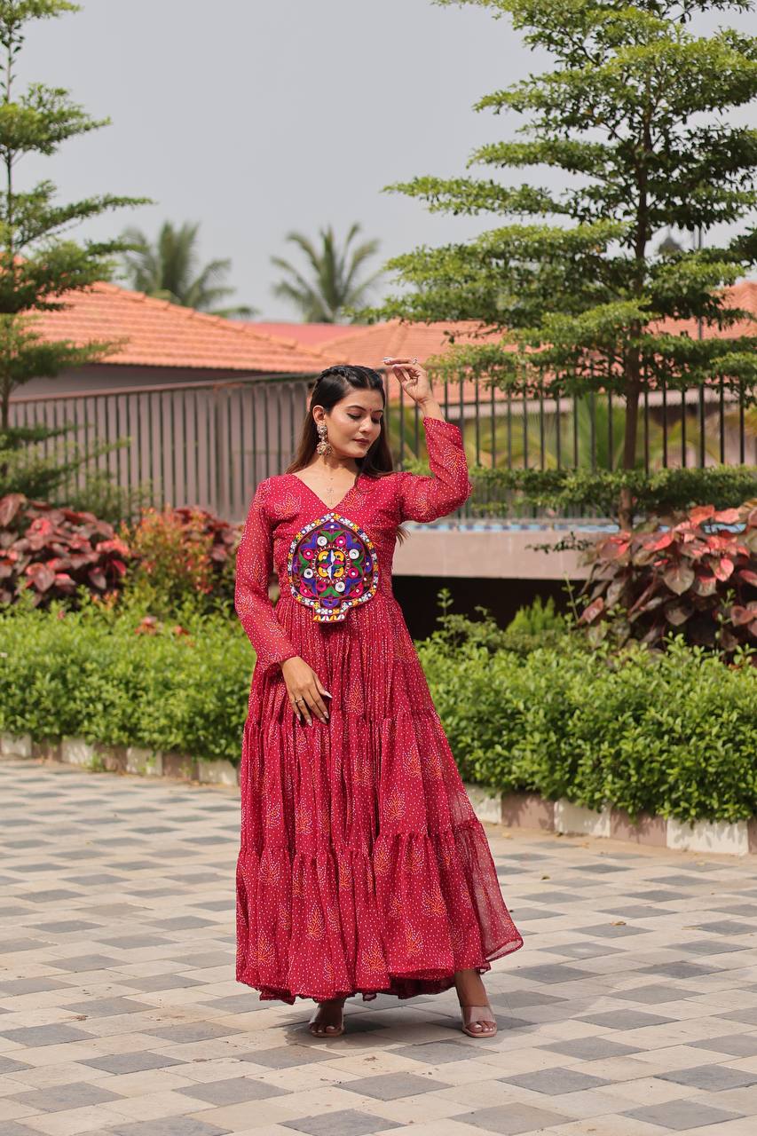 Navratri Traditional Wear Pink Color Gamathi Work Gown