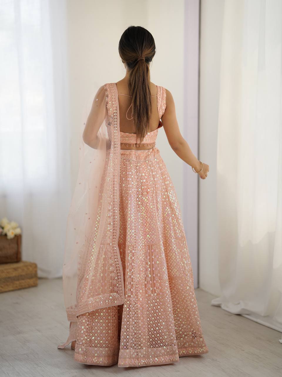 Peach Color Embroidered Designer Lehenga Choli
