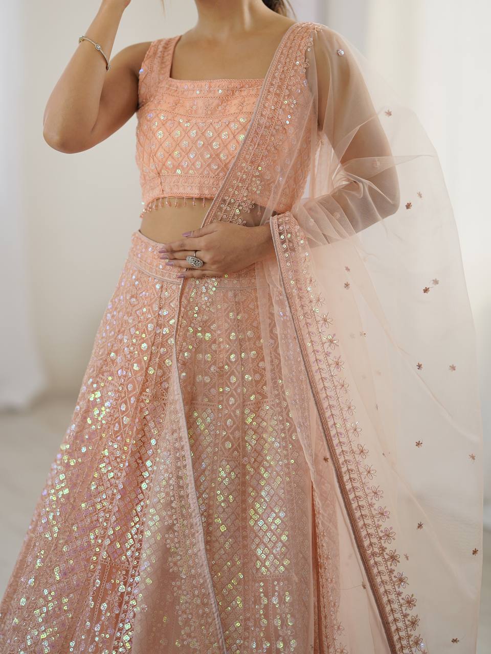 Peach Color Embroidered Designer Lehenga Choli