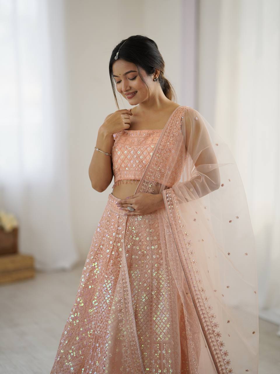 Peach Color Embroidered Designer Lehenga Choli
