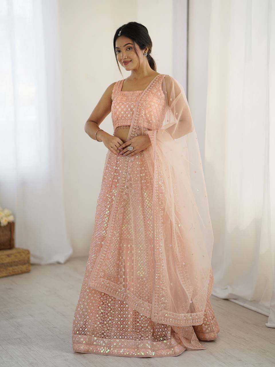 Peach Color Embroidered Designer Lehenga Choli